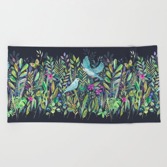 Little Garden Birds in Watercolor Beach Towel