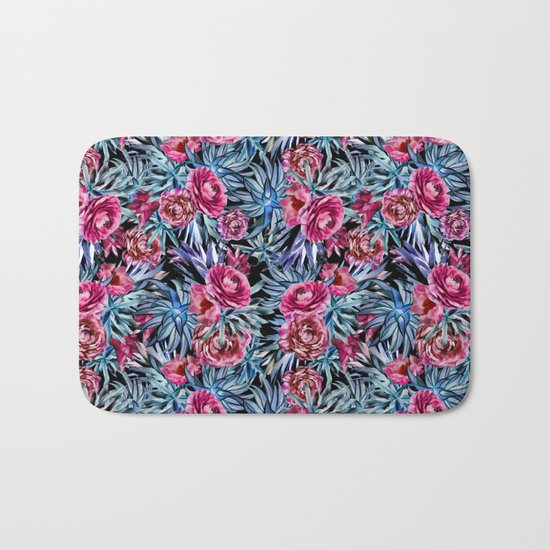 The floral pattern . pink and blue Bath Mat
