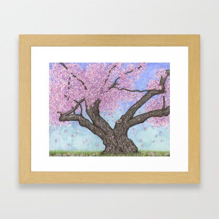 Cherry Blossom Tree Ink and Watercolor  Framed Art Print