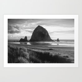 Cannon Beach Sunset - Black and White Nature Photography Art Print