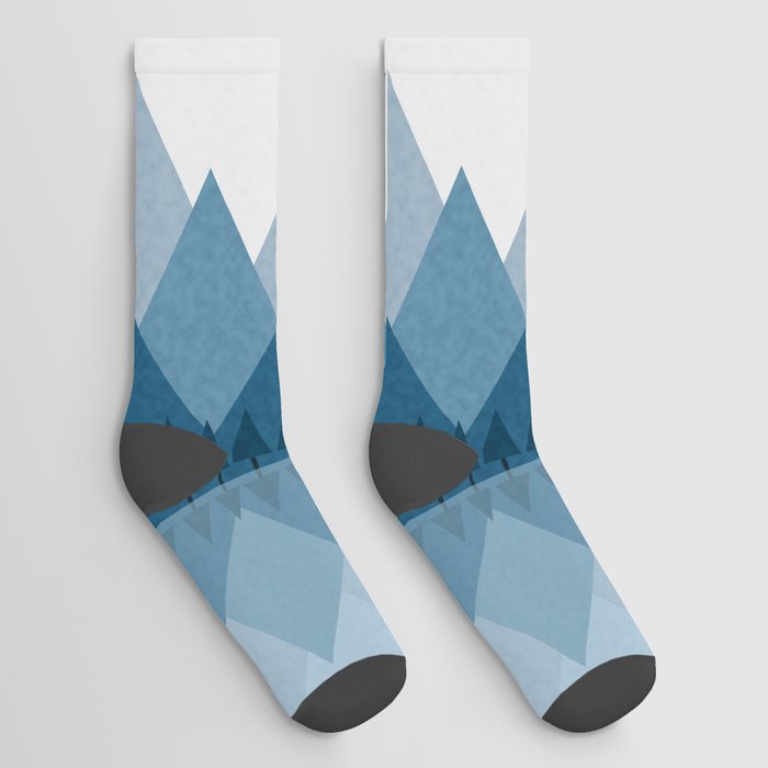 Calming Abstract Geometric Mountains Blue Socks