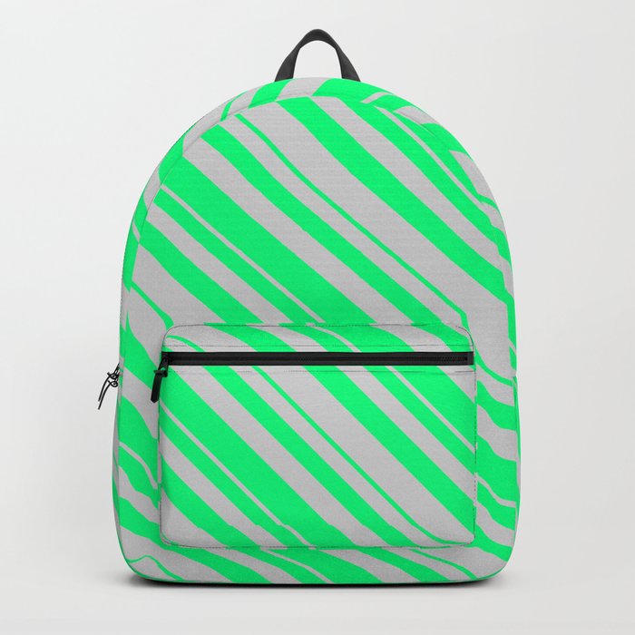 Green & Light Gray Colored Striped/Lined Pattern Backpack