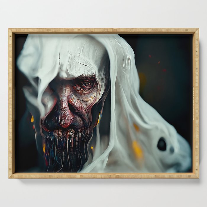 Scary ghost face #1 | AI fantasy art Serving Tray
