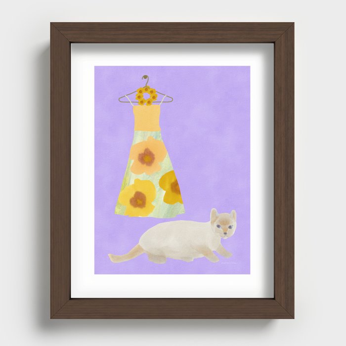 Cat and Hula Dress - White and Yellow and Purple Recessed Framed Print