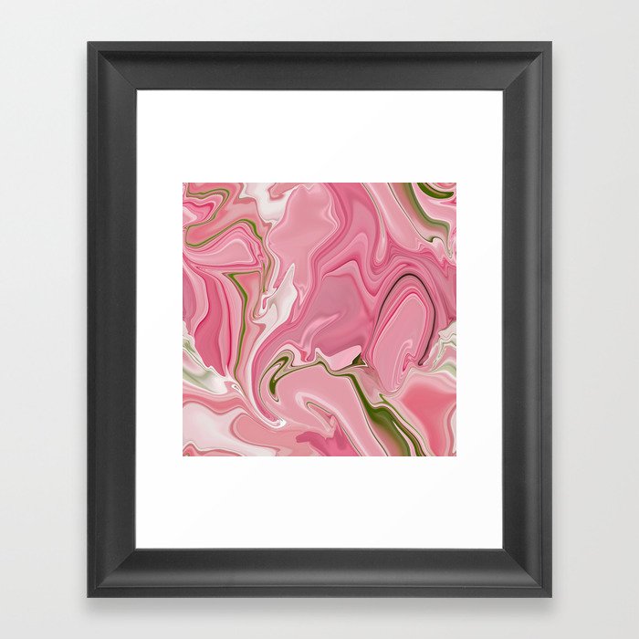 Beautiful Pink and Green Liquid Marble Framed Art Print