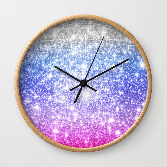 Galaxy Sparkle Stars Periwinkle Pink Wall Clock
