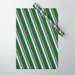 [ Thumbnail: Brown, Dark Khaki, Dark Violet, Powder Blue, and Dark Green Colored Lined/Striped Pattern Wrapping Paper ]