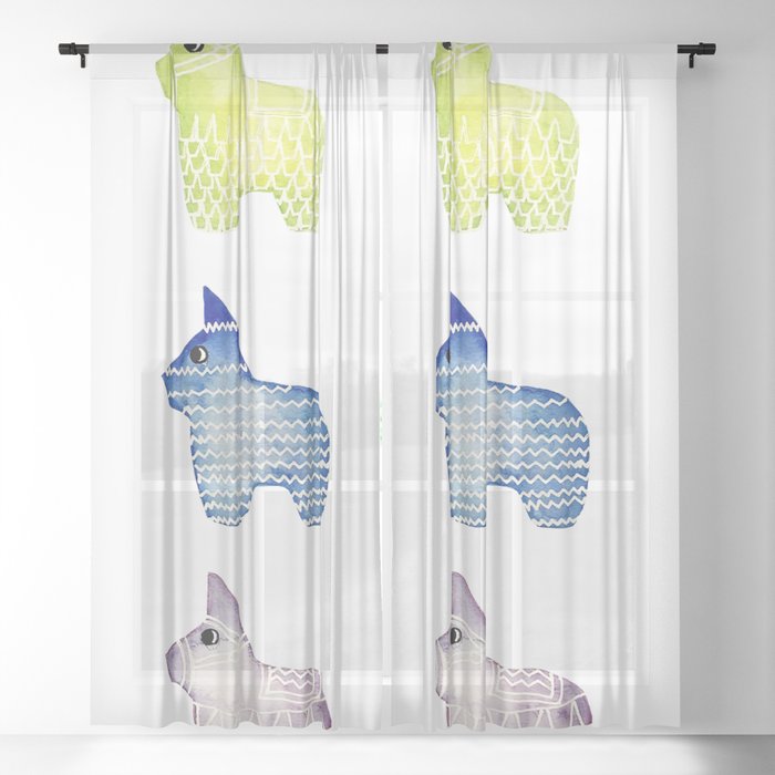 Watercolor Bright Pinata Donkeys Sheer Curtain By Kuallidesigns