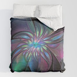 Abstract Fantasy, Colorful Fractals Art Flower Comforter | Design, Gabiw, Dark, Multicolored, Artwork, Striking, Floral, Nature, Abstract, Graphicdesign 
