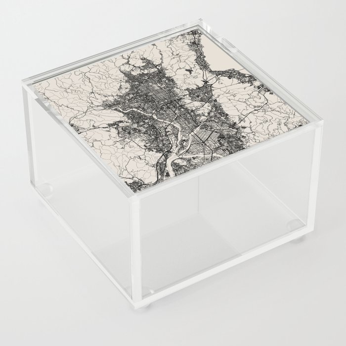 Japan KYOTO - City Map - Black and White Acrylic Box