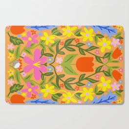 Modern Folk Art Flowers On Orange Cutting Board