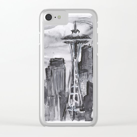 Seattle Skyline Watercolor Space Needle Washington PNW Clear iPhone Case