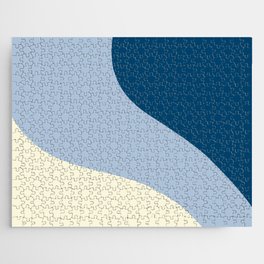 Simple Waves - Dark Blue, Light Blue and Cream Jigsaw Puzzle
