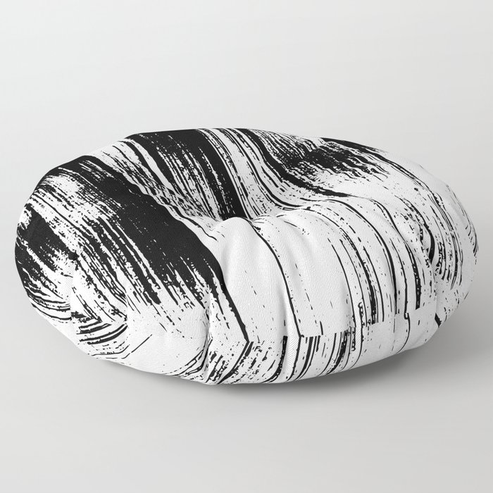 Modern black white watercolor brushstrokes pattern Floor Pillow