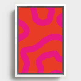 Futchsia Pink Swirled Lines on Red Framed Canvas