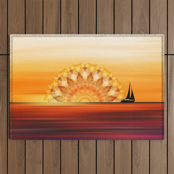 Sunset Sail - Warm Sunset Beach Art Outdoor Rug