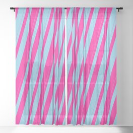 [ Thumbnail: Sky Blue & Deep Pink Colored Striped Pattern Sheer Curtain ]