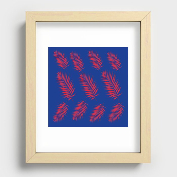 Red Palm Leaves with Blue Background  Recessed Framed Print