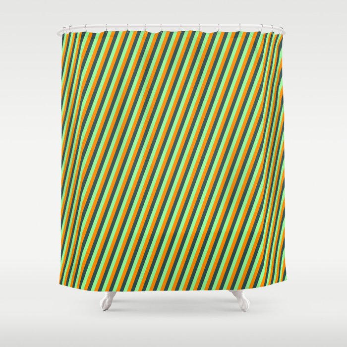 Dark Slate Gray, Green, and Dark Orange Colored Pattern of Stripes Shower Curtain