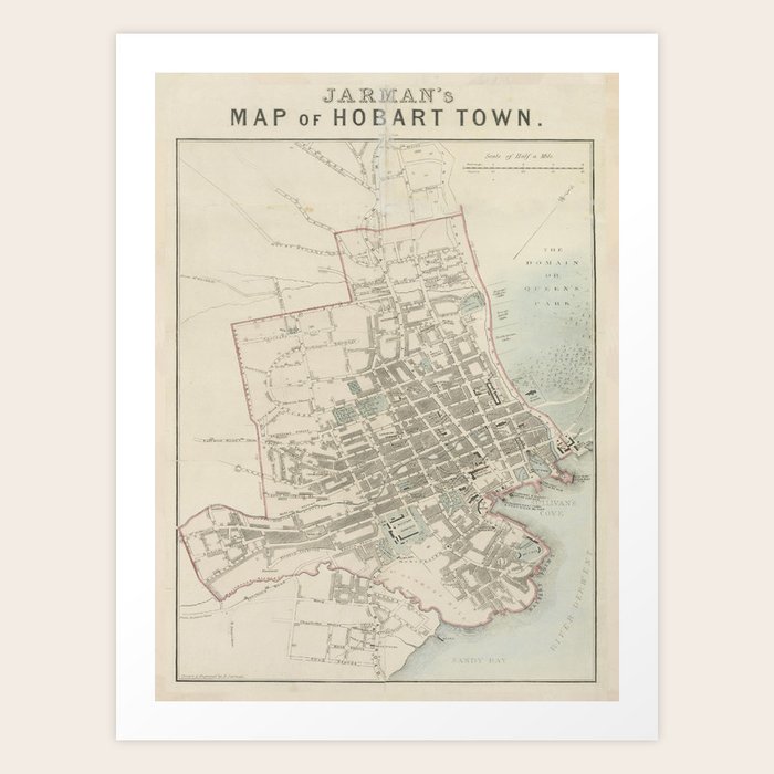 Vintage Hobart Tasmania Map (1858) Art Print by BravuraMedia Society6