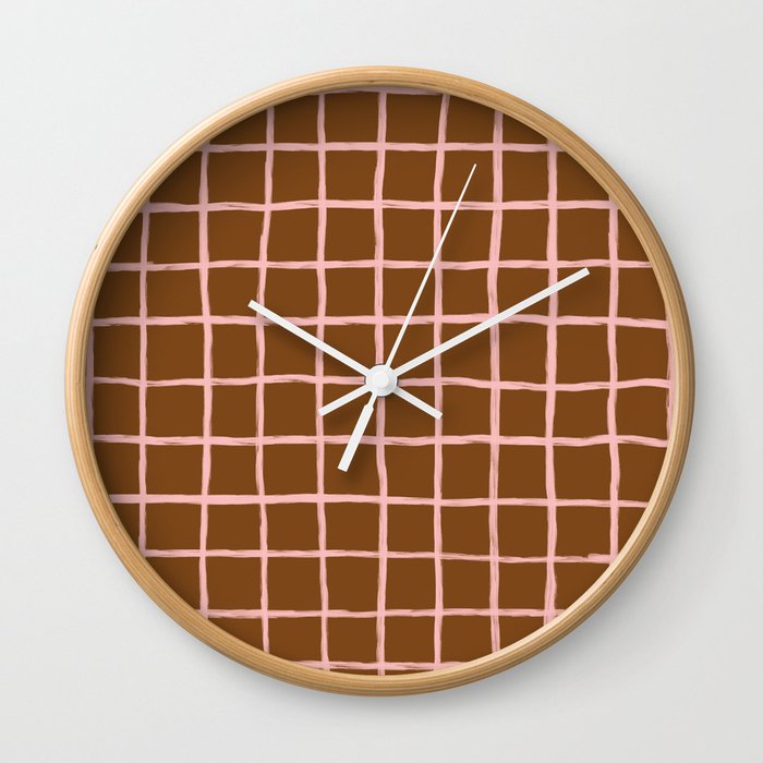 Neutral Tan Chequered Grid Wall Clock