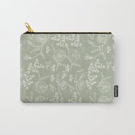 Modern Floral Abstract Pattern in Light Sage Green and White Carry-All Pouch