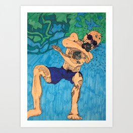 Guy in Pool Art Print | Guyswimmer, Digital, Poolguy, Poolman, Swimguy, Swimming, Swim, Drawing, Manatpool, Swimmer 
