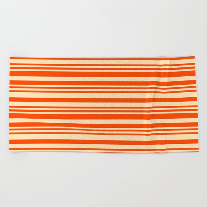 Red and Beige Colored Lined Pattern Beach Towel