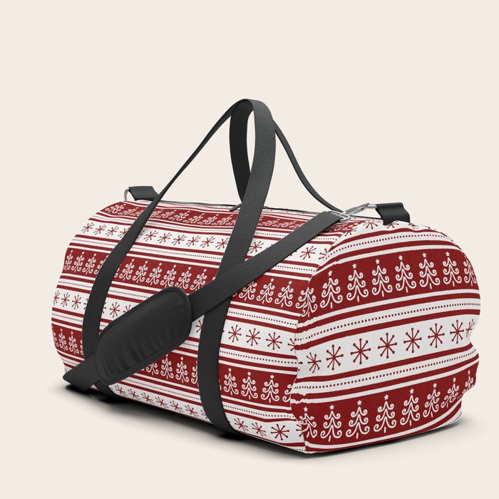 Large Dark Christmas Candy Apple Red Nordic Trees Stripe in White