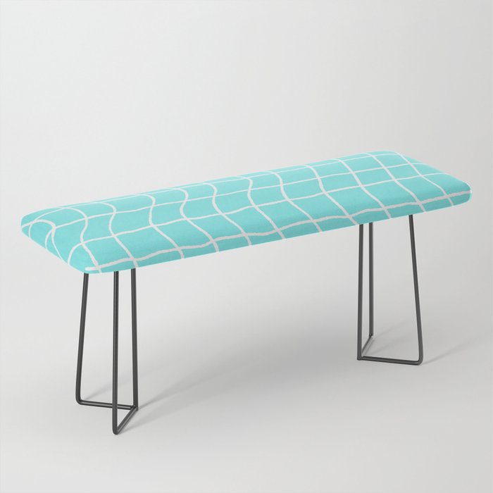 Teal Blue Wavy Grid Abstract Retro Cute Bench