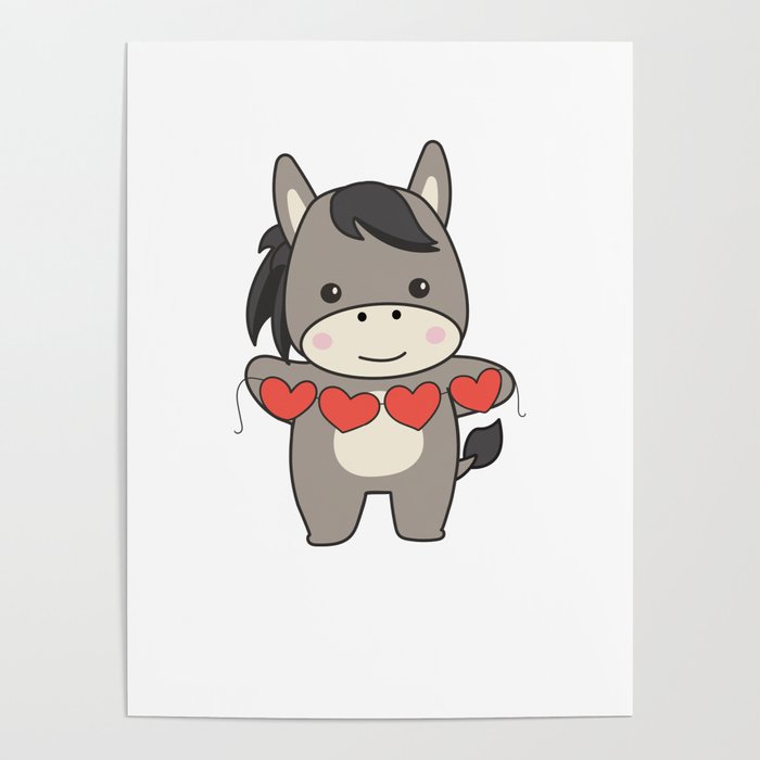 Donkey For Valentines Day Cute Animals With Poster