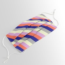[ Thumbnail: Colorful Plum, Red, Blue, Dark Grey & Light Yellow Colored Lines/Stripes Pattern Face Mask ]
