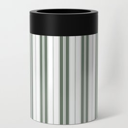 Forest Green and White Vertical Vintage American Country Cabin Ticking Stripe Can Cooler