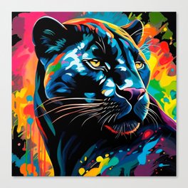Beautiful Black Panther portrait colorful painting Canvas Print