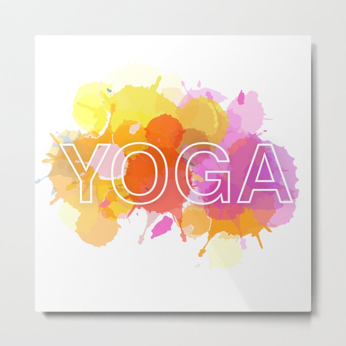 YOGA typography short quote in colorful watercolor paint splatter warm scheme Metal Print