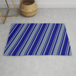 [ Thumbnail: Blue and Light Slate Gray Colored Stripes Pattern Rug ]