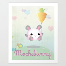 Jumping Kawaii Bunny Art Print