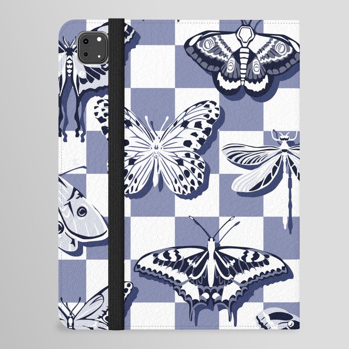Blue butterflies check iPad Folio Case