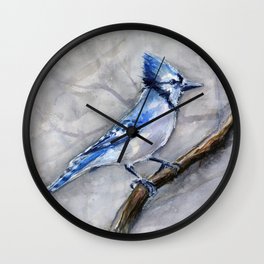 Blue Jay Watercolor Bird Wall Clock