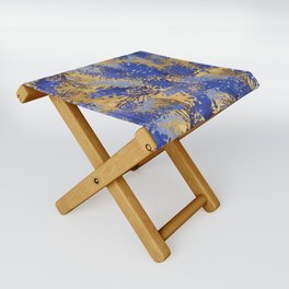 Watercolor navy blue purple gold floral Folding Stool