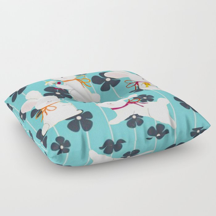 Floral and Rabbit Floor Pillow