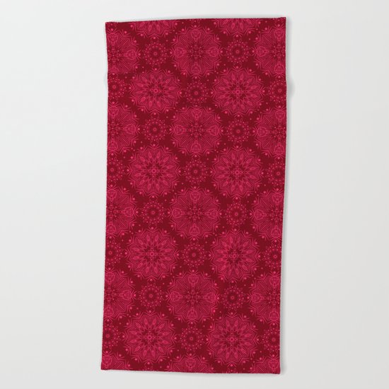 Red monochrome ornament . Beach Towel