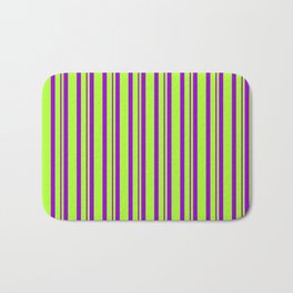 [ Thumbnail: Light Green and Dark Violet Colored Lines/Stripes Pattern Bath Mat ]