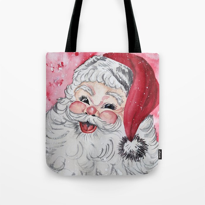 Vintage Santa Face Christmas Watercolor Tote Bag