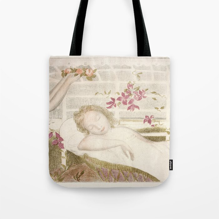 Allegory; sleeping female nude dreaming with spring flowers portrait painting by Maurice Denis Tote Bag