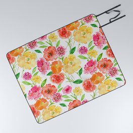 Happy Blooms - Orange, Pink and Yellow Picnic Blanket