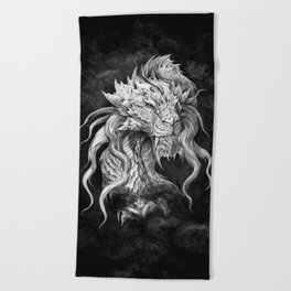 Dark Side Japanese Dragon portrait on black background | Graphit Beach Towel