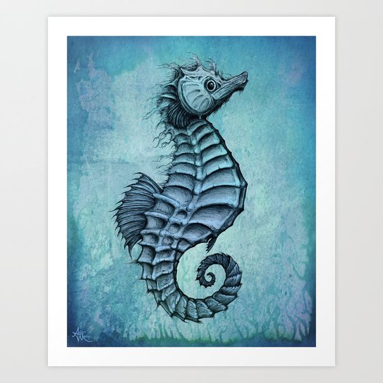 "Seahorse II" by Amber Marine ~ Ink and Watercolor Art, (c) 2016 Art Print