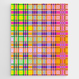 Multi colored gradation neon plaid pattern Jigsaw Puzzle