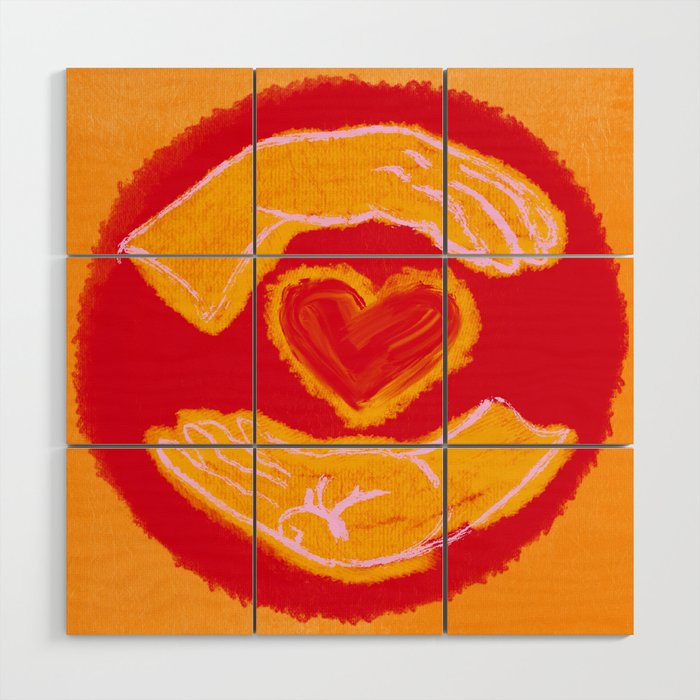 Heart in Hands, Orange, Yellow, Center Love In Our Communities, Digital Screenprint Wood Wall Art